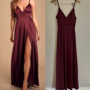 Ode To Love Burgundy Satin Maxi Dress